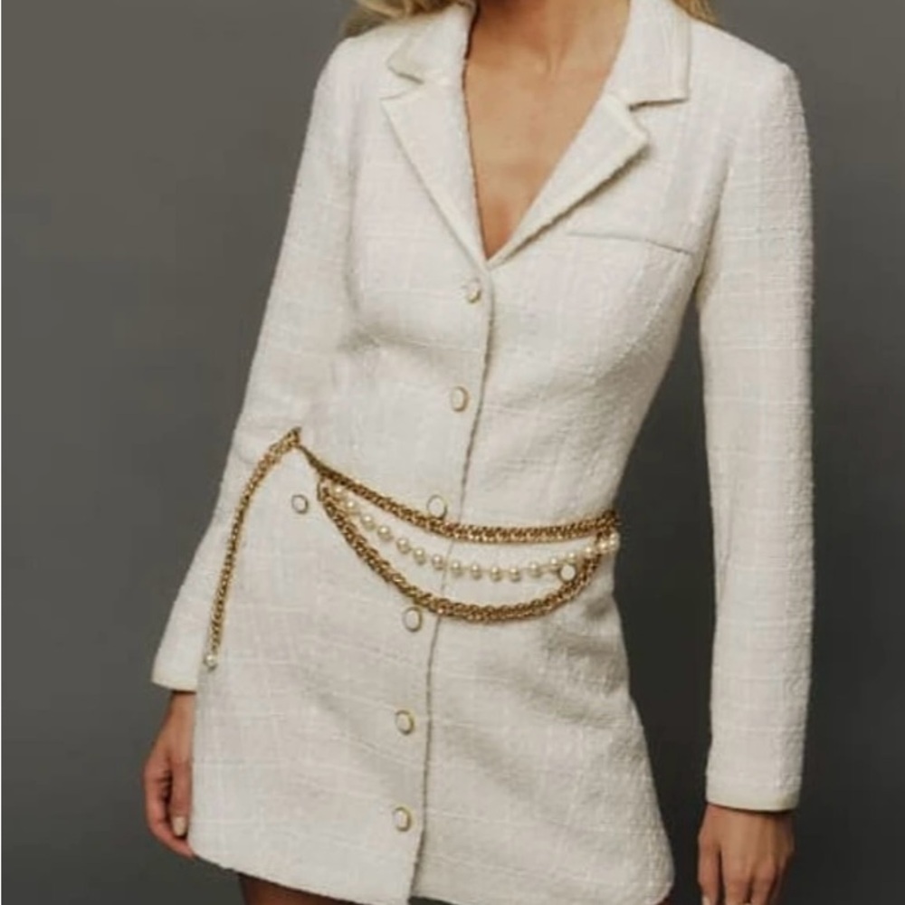 Reformation White Tweed Mini Dress